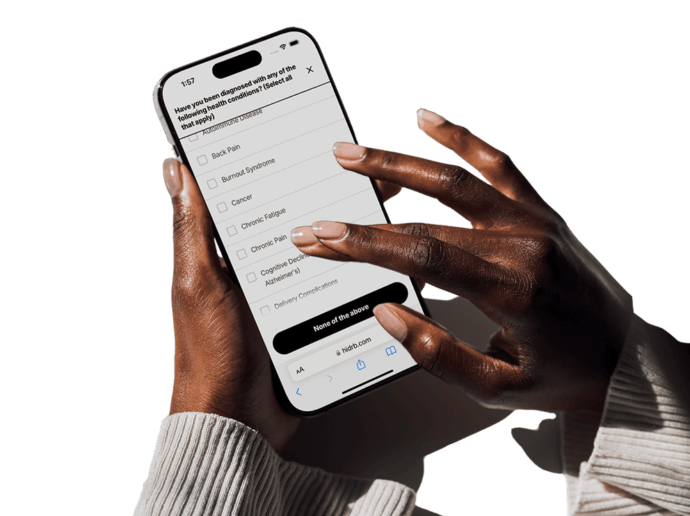 A phone held by hands with Dr. B app on the screen