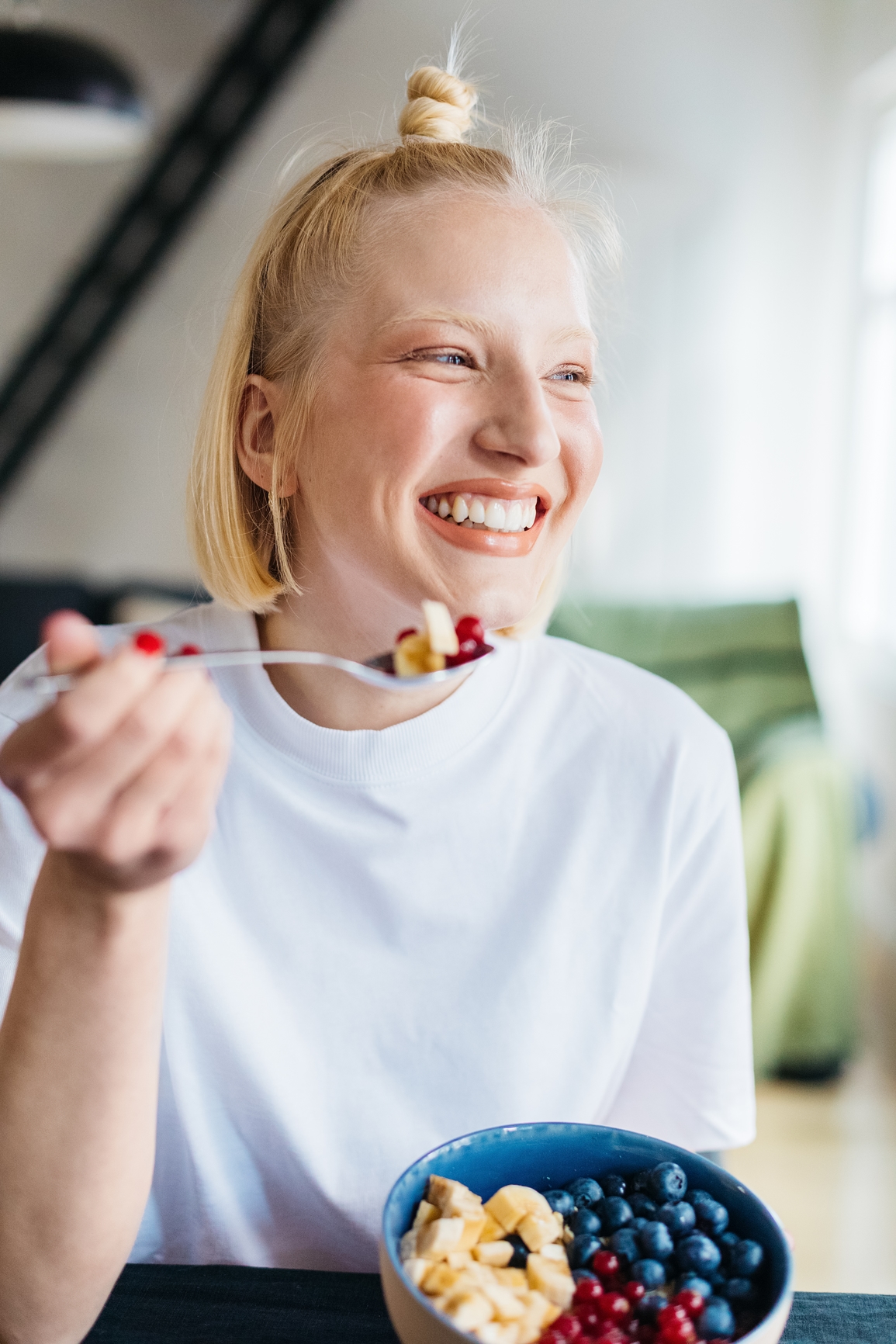 A woman eating a healthy meal