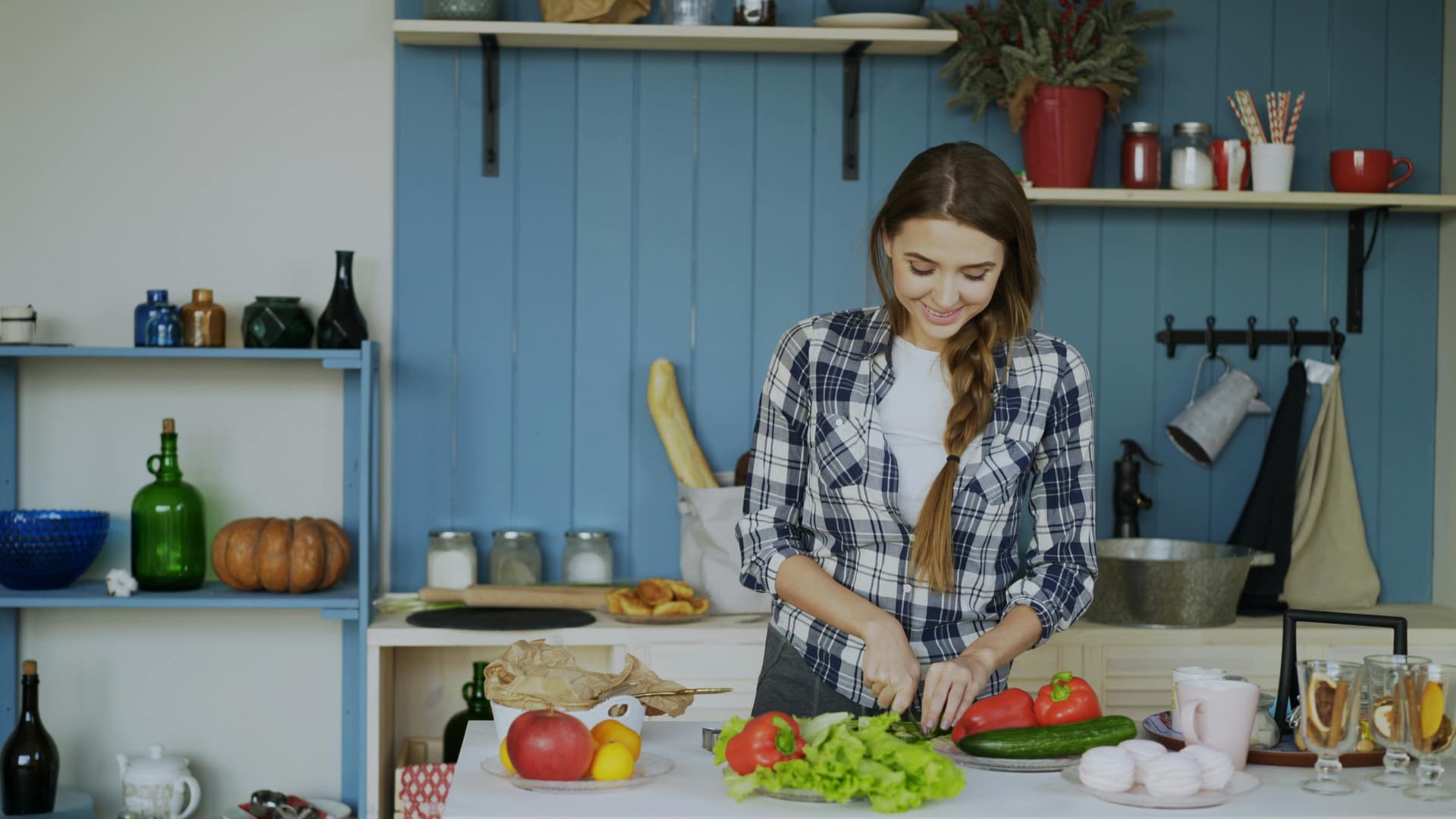 A woman prepping a nutritious meal